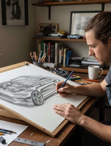 personne qui dessine une voiture